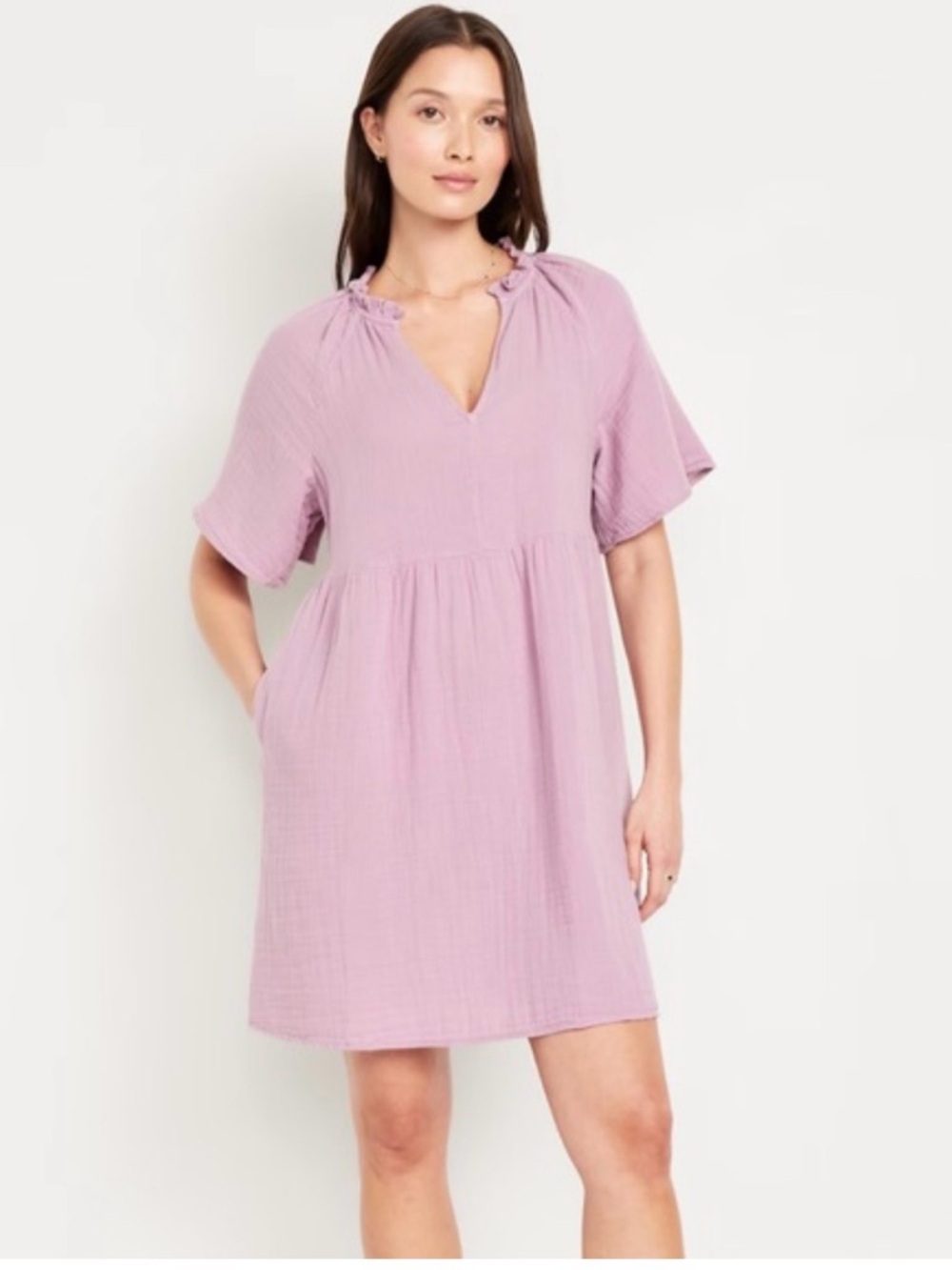 Old Navy Lavender Split-Neck Crinkle Gauze Mini Swing Dress - size medium tall